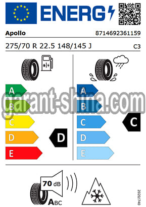 Apollo EnduCity UA (универсальная) 275/70 R22.5 148/145J 16PR - Фото Европейских характеристик